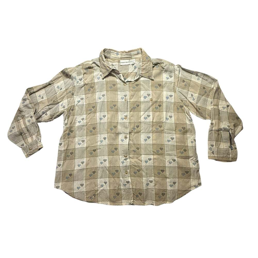 Vintage Fashion Bug Hearts & Chevron Patchwork Print Long Sleeve Button Up Shirt